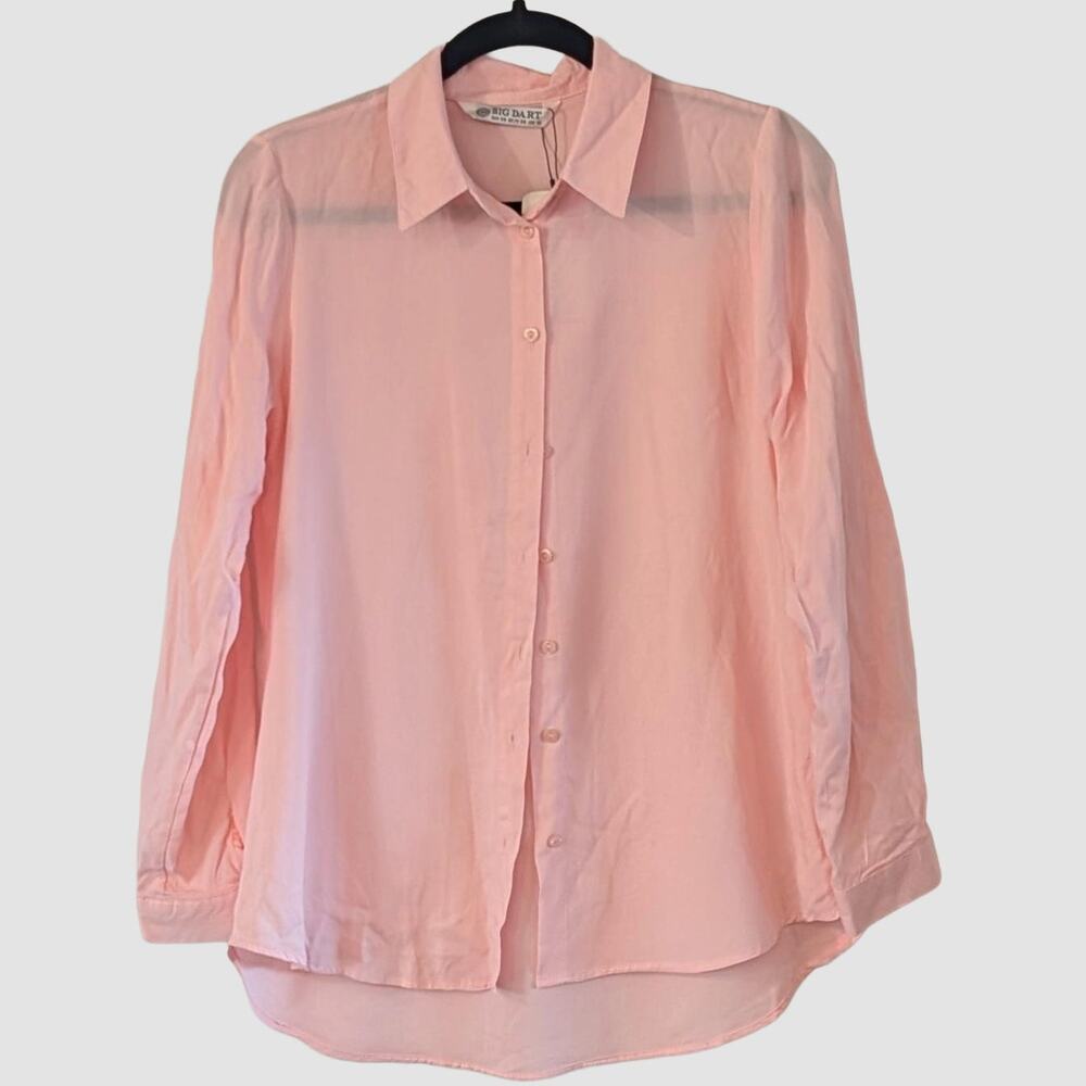 Sheer Pink Button Down Blouse Medium EU 38 Lightweight Long Sleeve Layering Top